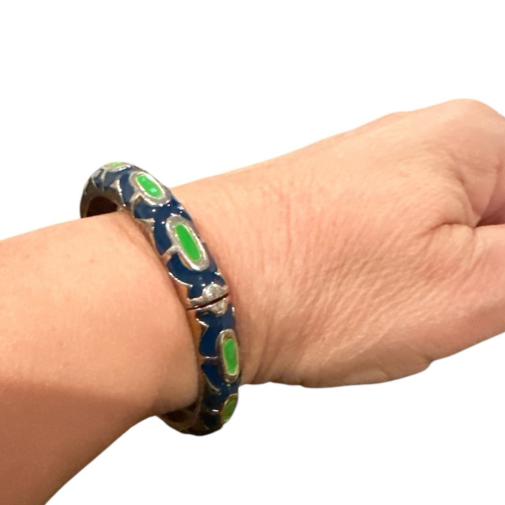 FORNASH ENAMEL BLUE GREEN BRACELET HINGED VINTAGE Y2K BANGLE